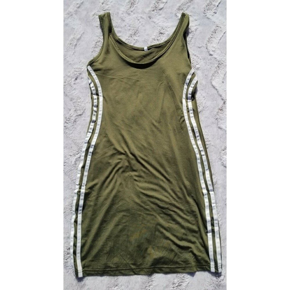 Unbranded Olive Green White‎ Side Stripe Jersey Style Dress